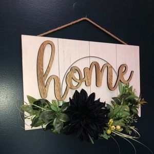 Wall plaque with blue floral accented with greens.